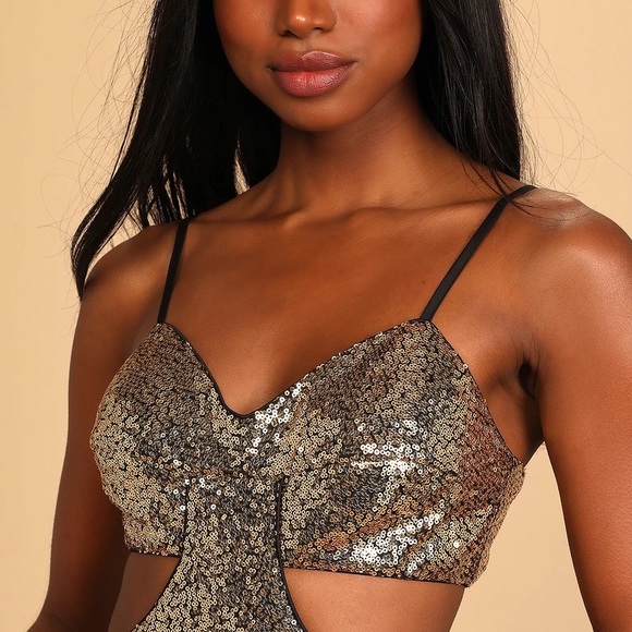 Gold Sequin Cutout Bodycon Mini Dress - Picture 4 of 5